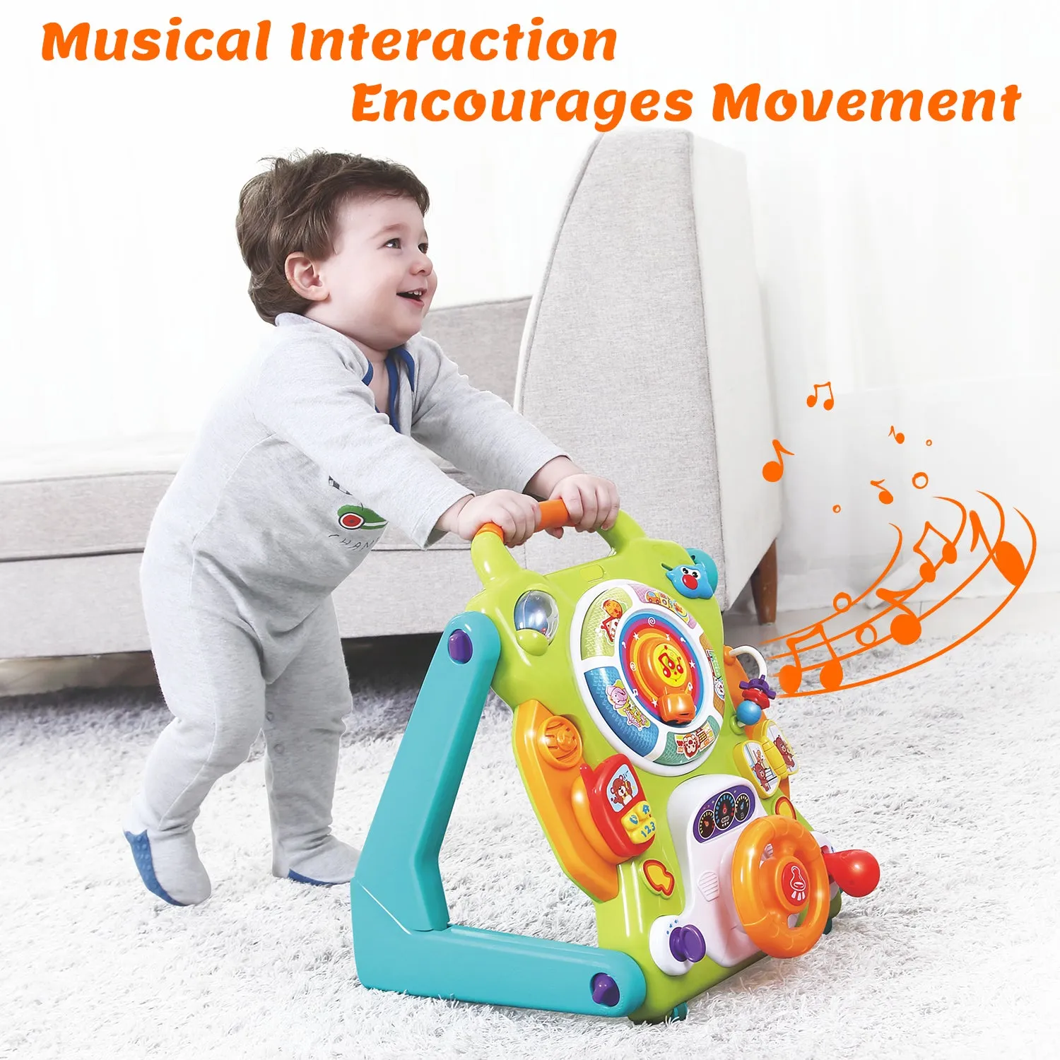 3-in-1-Babywalker – Vom Sitzen zum Stehen – Musikalischer Spieltisch für Babys