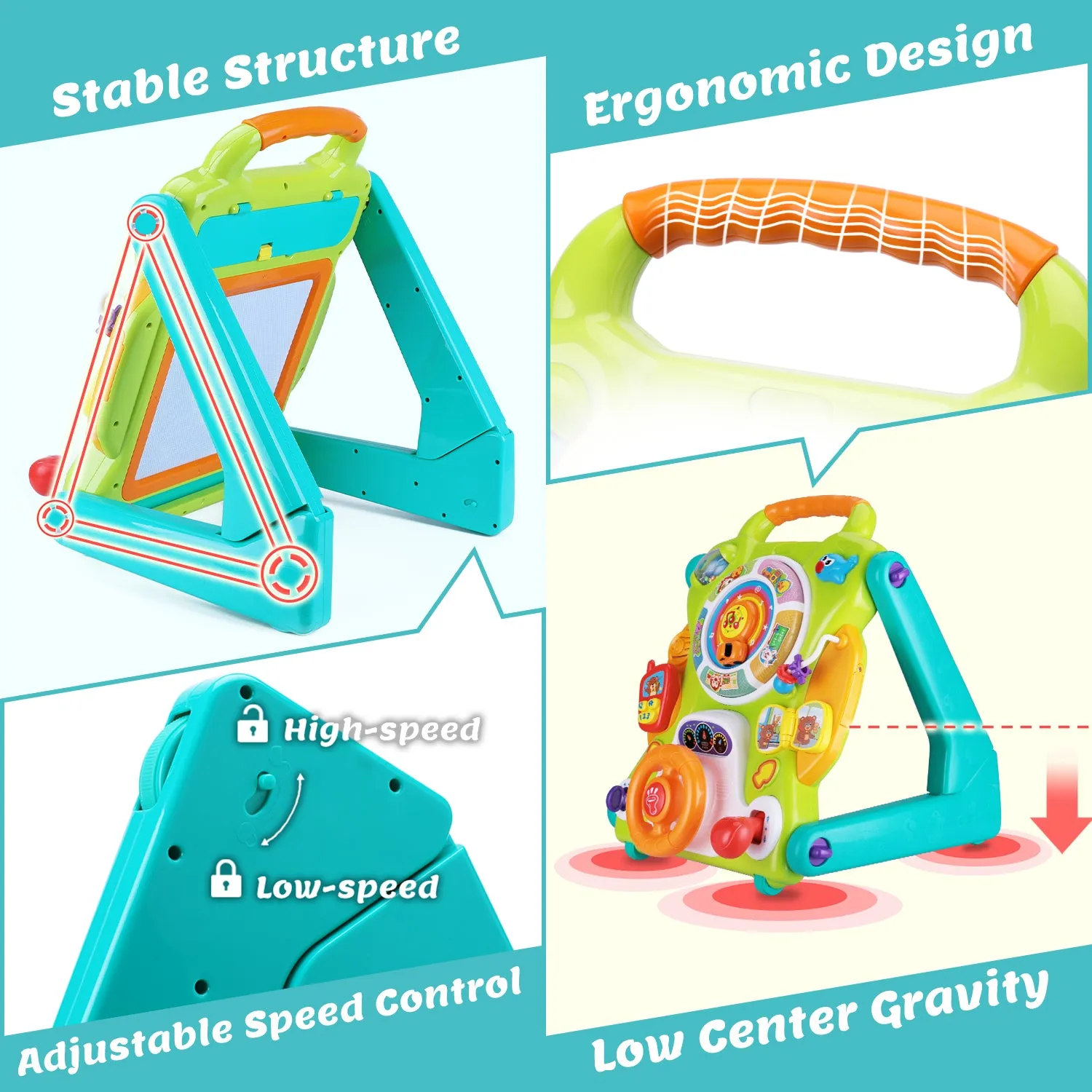 3-in-1-Babywalker – Vom Sitzen zum Stehen – Musikalischer Spieltisch für Babys