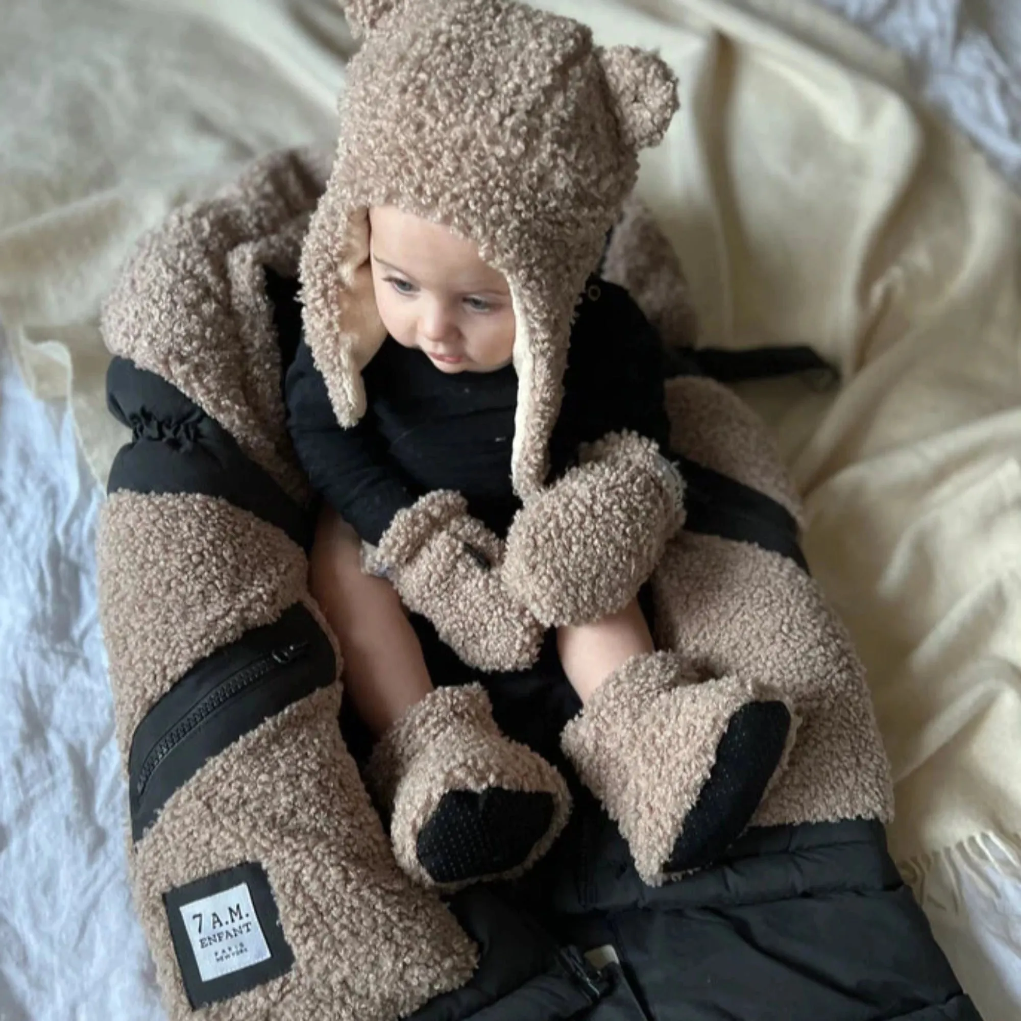 7AM ENFANT Baby-Stiefelchen - Teddy in Haferflocken-Optik