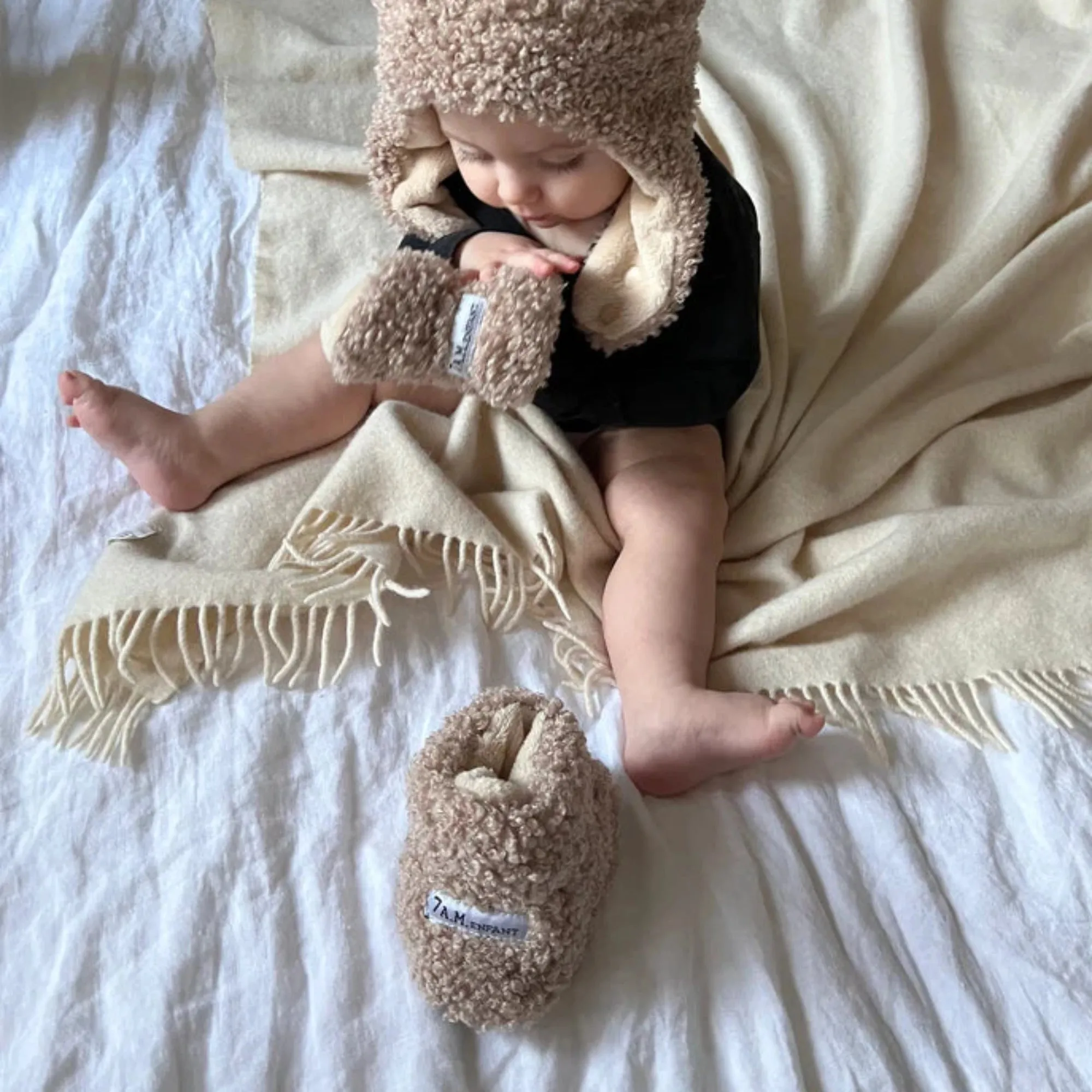 7AM ENFANT Baby-Stiefelchen - Teddy in Haferflocken-Optik