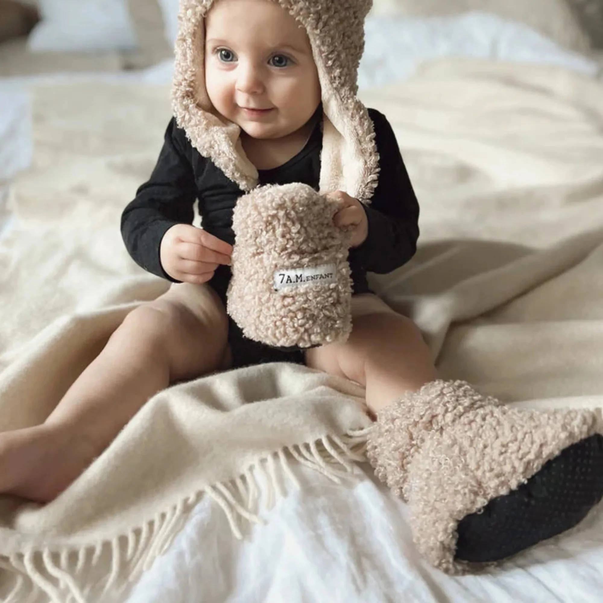 7AM ENFANT Baby-Stiefelchen - Teddy in Haferflocken-Optik