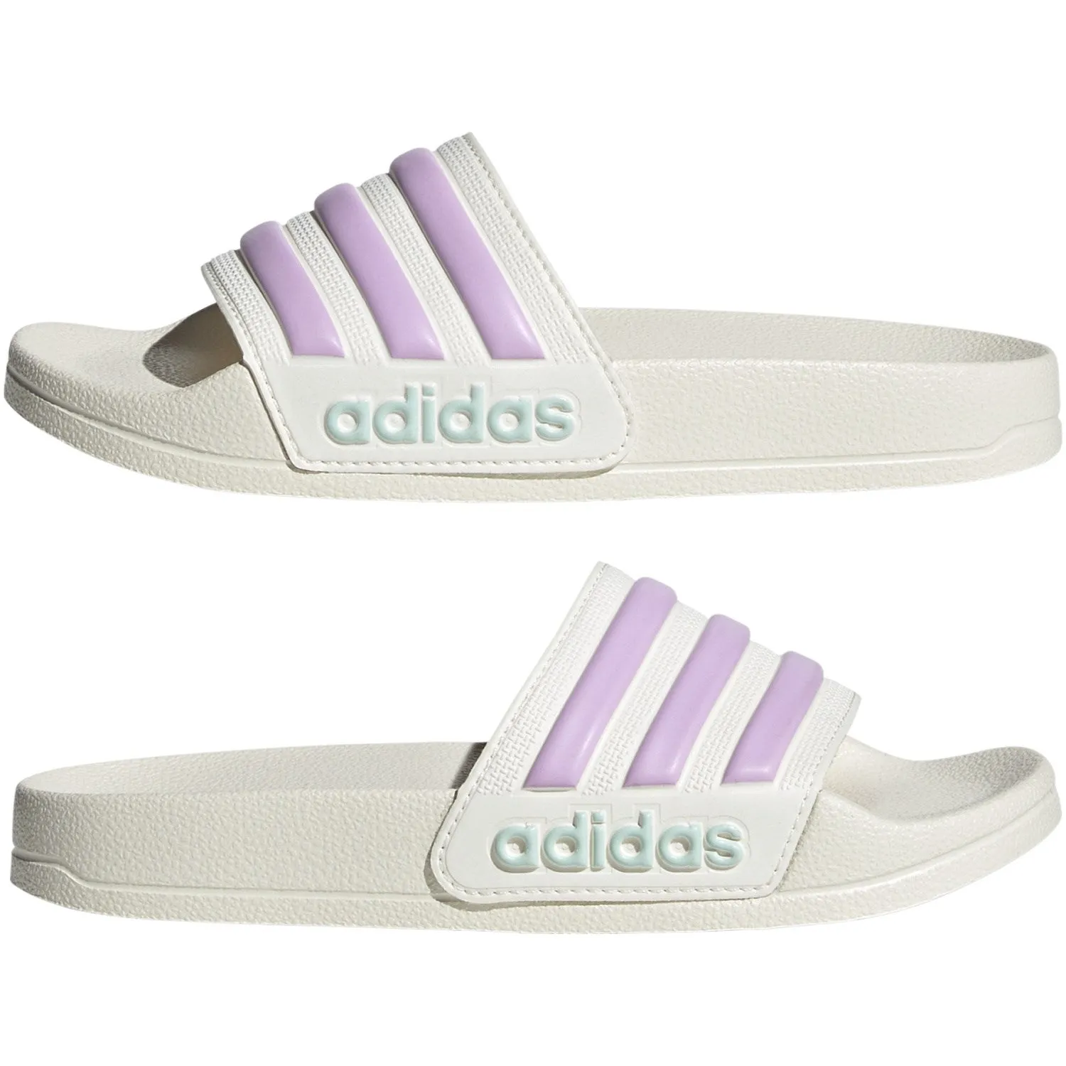 adidas Originals Off White/Bliss Lila/Halo Minze Adilette Dusch-Slides