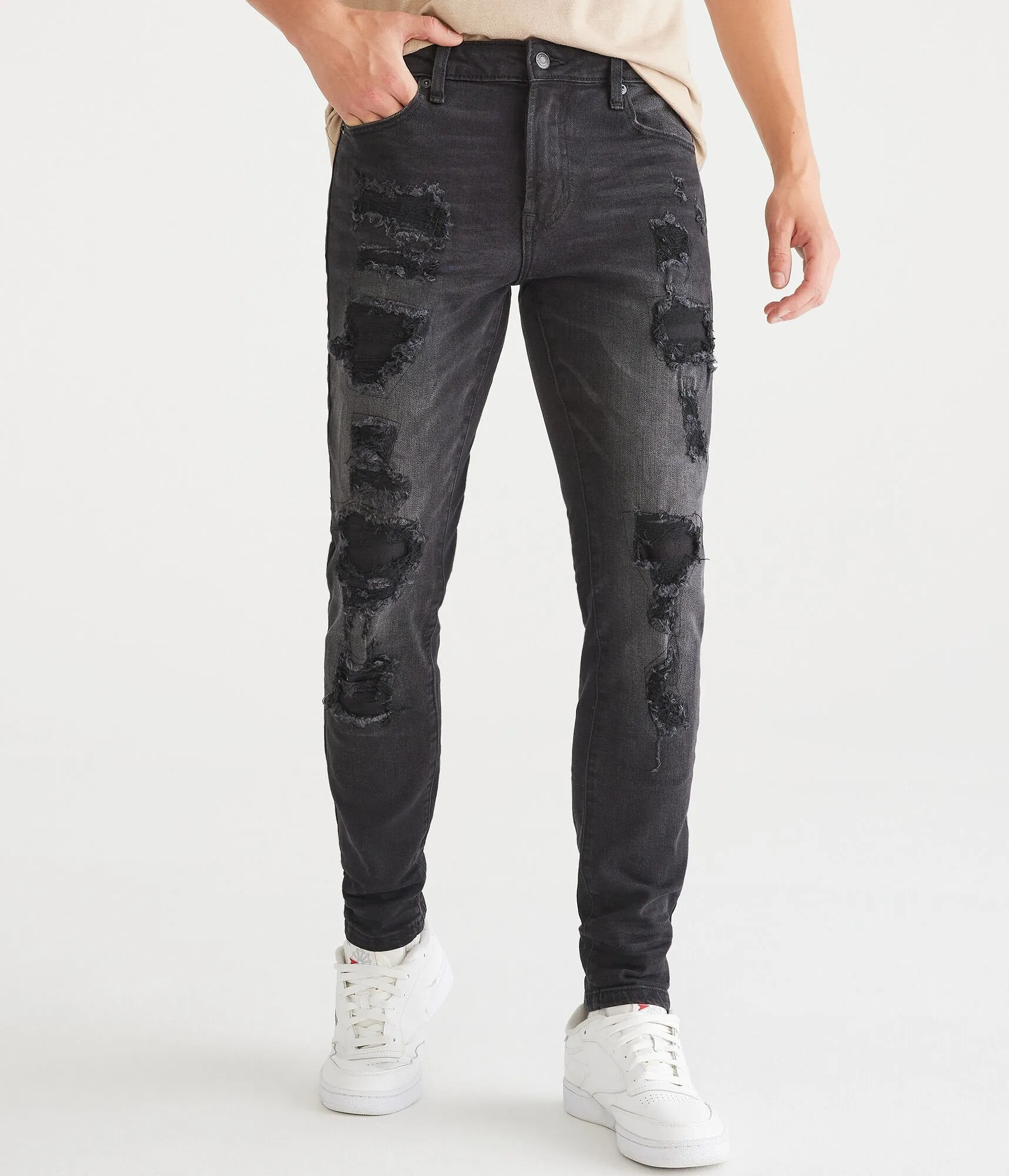 Aeropostale Herren Super Skinny Performance Jeans mit TruTemp365-Technologie - - Größe 33X30 - Baumwolle - Teenager-Mode & Bekleidung Schwarz Aeropostale