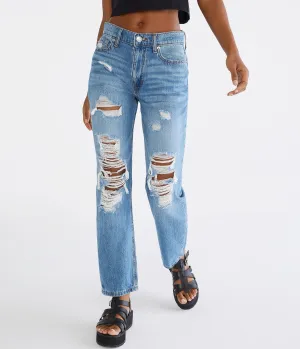 Aeropostale Damen High-Rise Mom Jeans - Gewaschener Denim - Größe 10 R - Baumwolle - Teenager-Mode & Kleidung Medium Wash Aeropostale