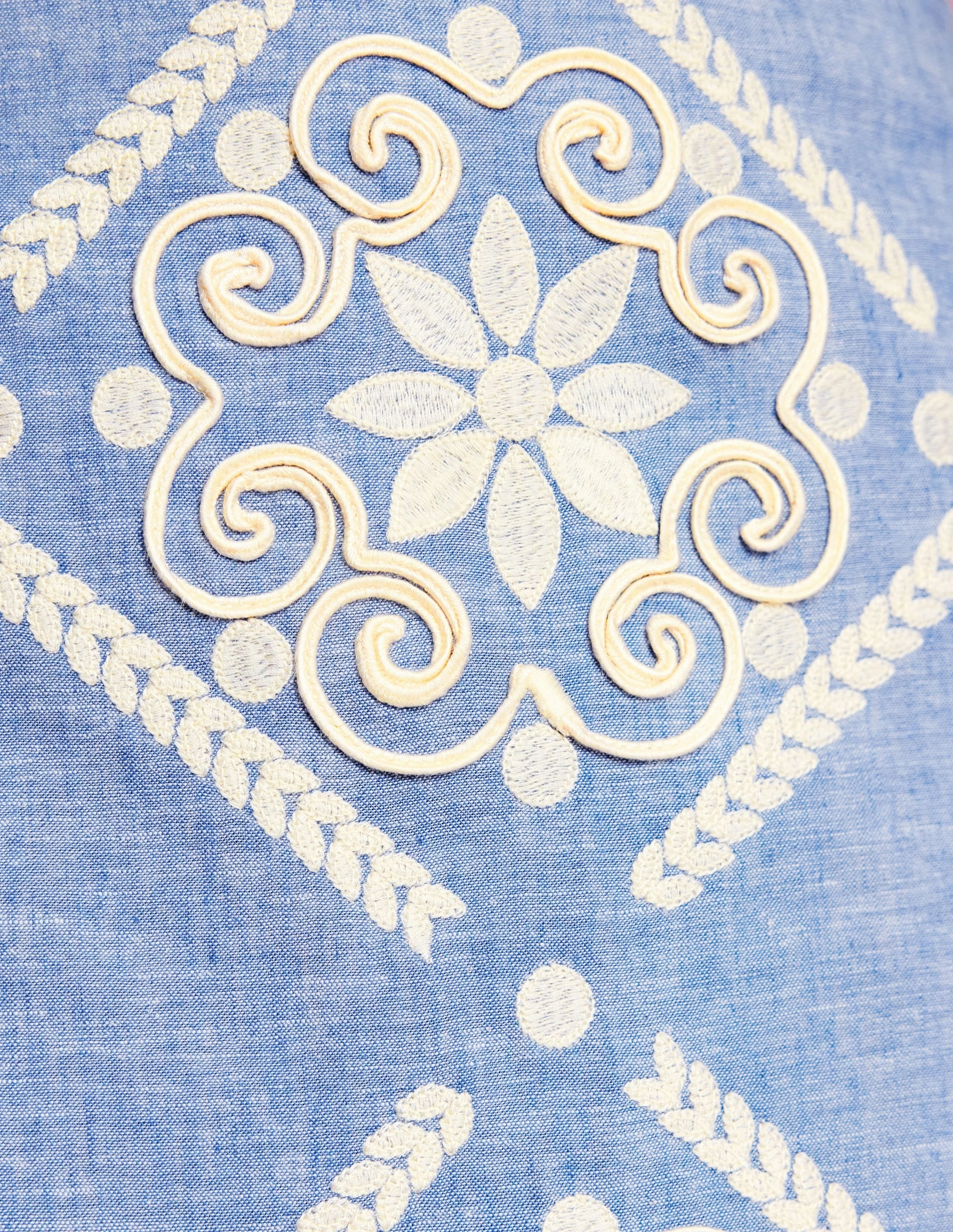 Aline Embroidered Linen Skirt-Grey Blue Chambray