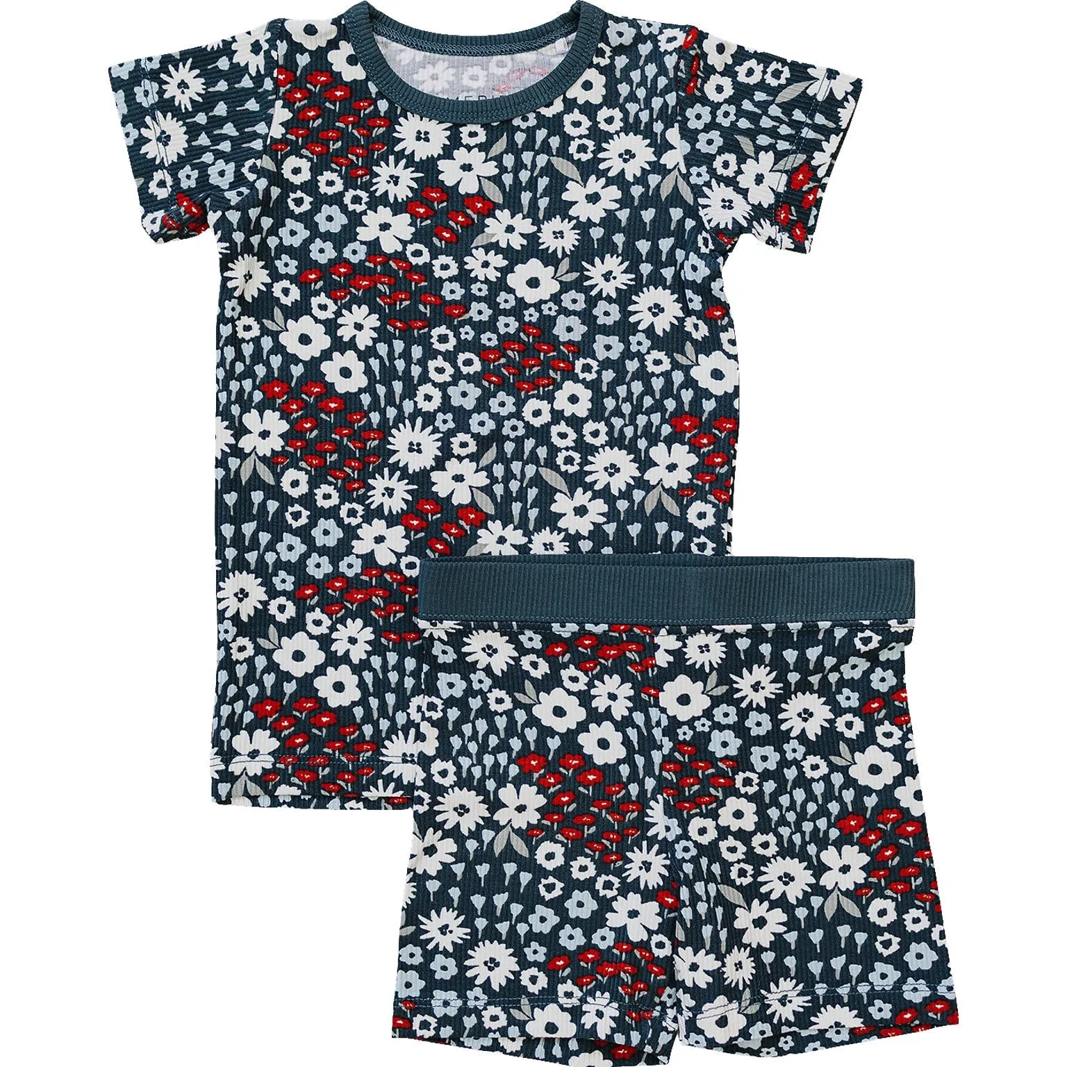 Americana Blumenmuster Rippen-Bambus-Kuschel-Kurzarm-Set