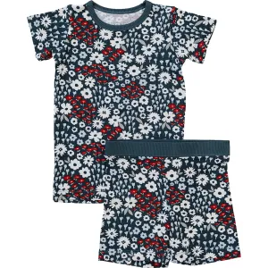 Americana Blumenmuster Rippen-Bambus-Kuschel-Kurzarm-Set