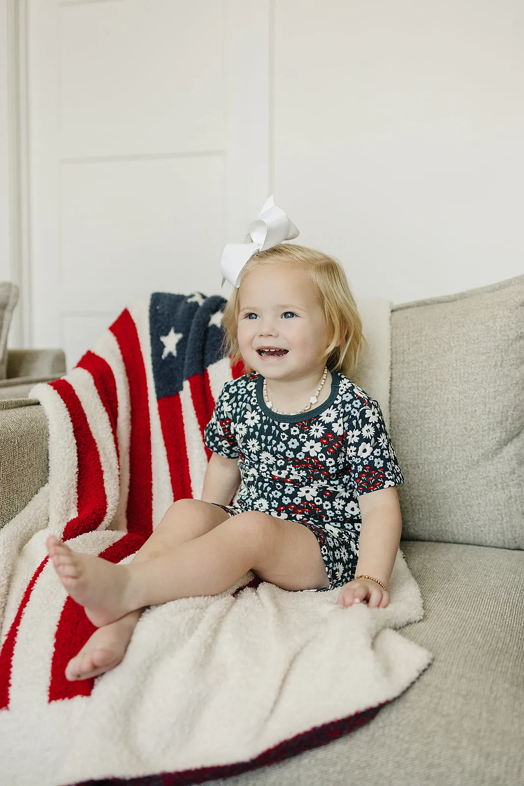 Americana Blumenmuster Rippen-Bambus-Kuschel-Kurzarm-Set