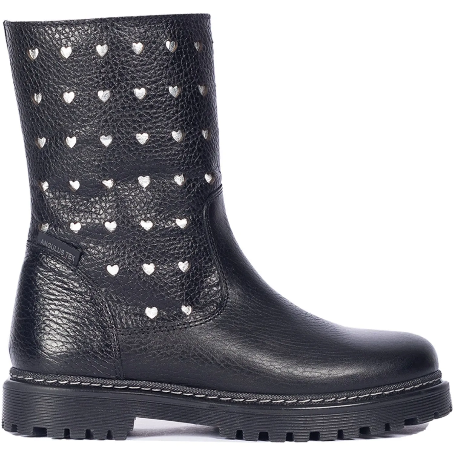 Angulus Black Tex-Stiefel Mit Abstehenden Silberherzen