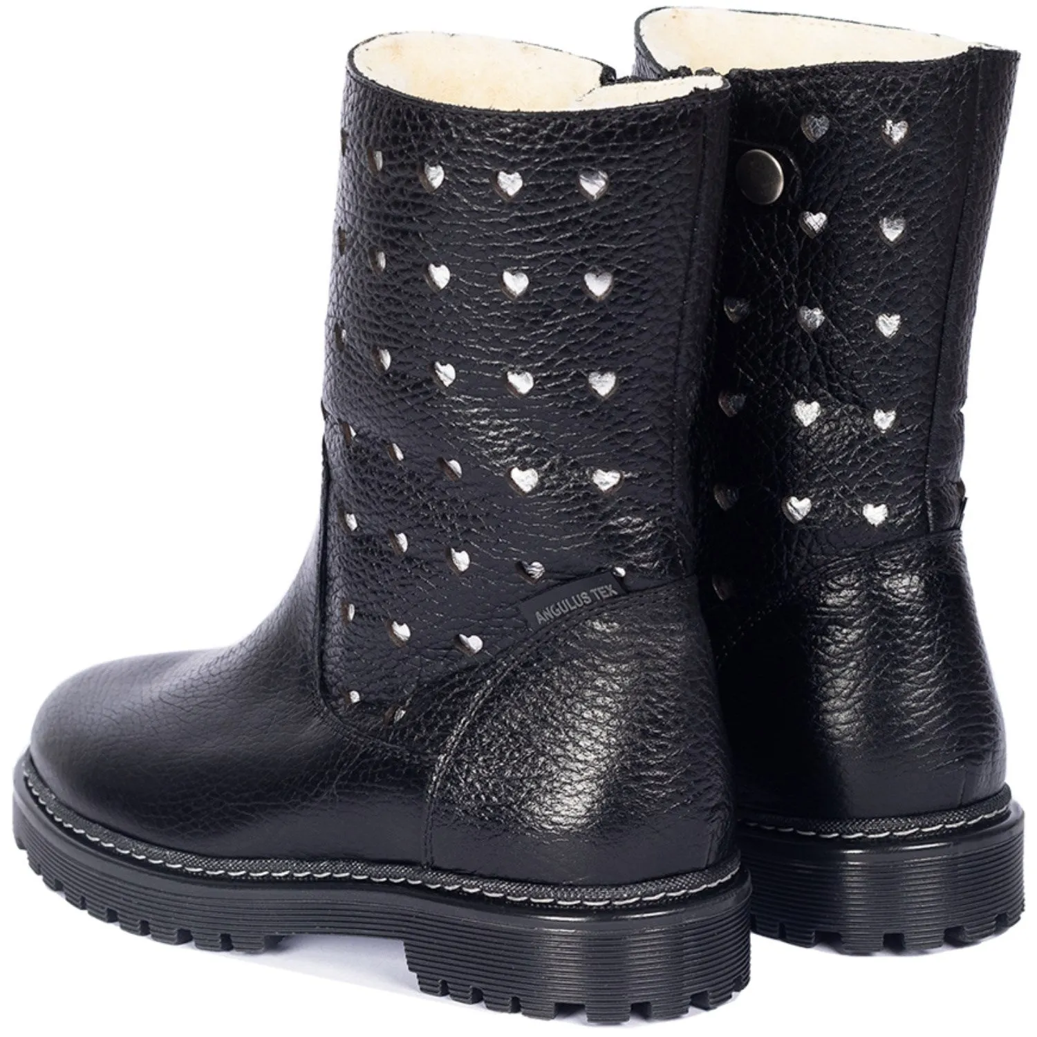 Angulus Black Tex-Stiefel Mit Abstehenden Silberherzen