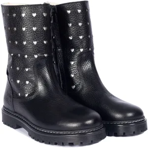 Angulus Black Tex-Stiefel Mit Abstehenden Silberherzen