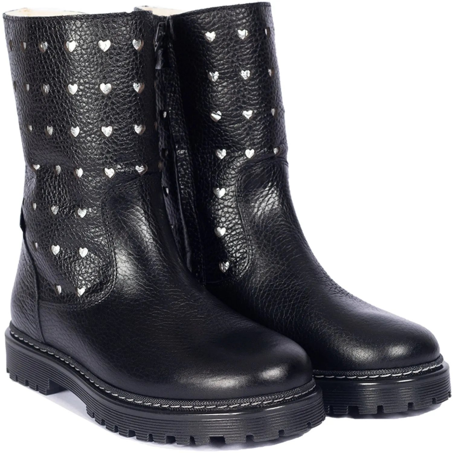 Angulus Black Tex-Stiefel Mit Abstehenden Silberherzen