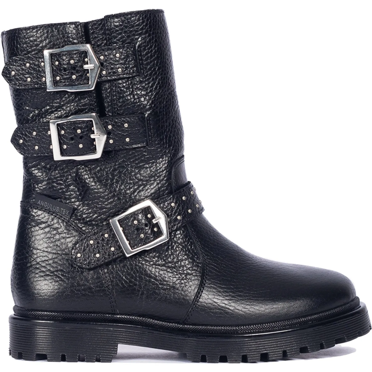 Angulus Black Tex Stiefel mit Nieten, Schnallen und Reißverschluss