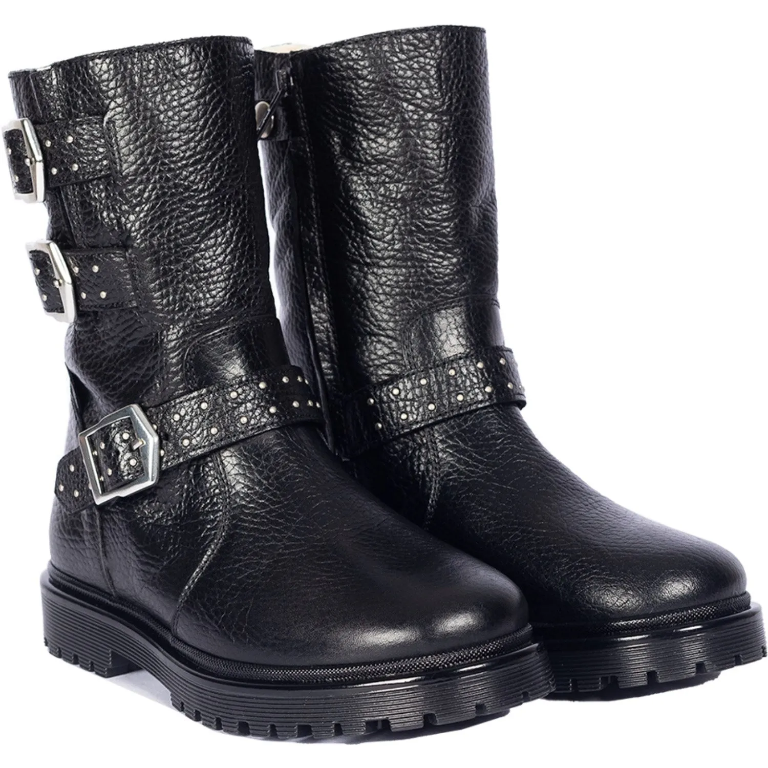 Angulus Black Tex Stiefel mit Nieten, Schnallen und Reißverschluss