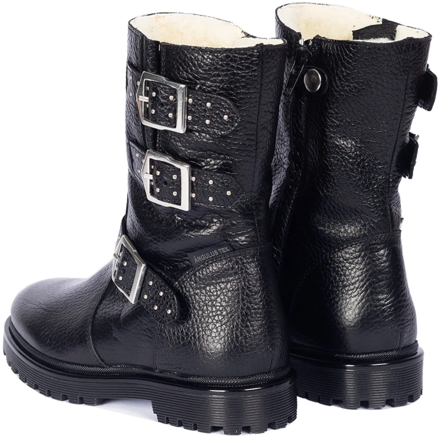 Angulus Black Tex Stiefel mit Nieten, Schnallen und Reißverschluss