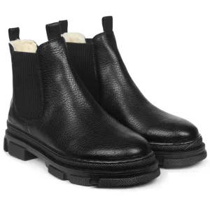 Angulus Black/Black Chelsea-Stiefel mit elastischem Einsatz und Wollfutter