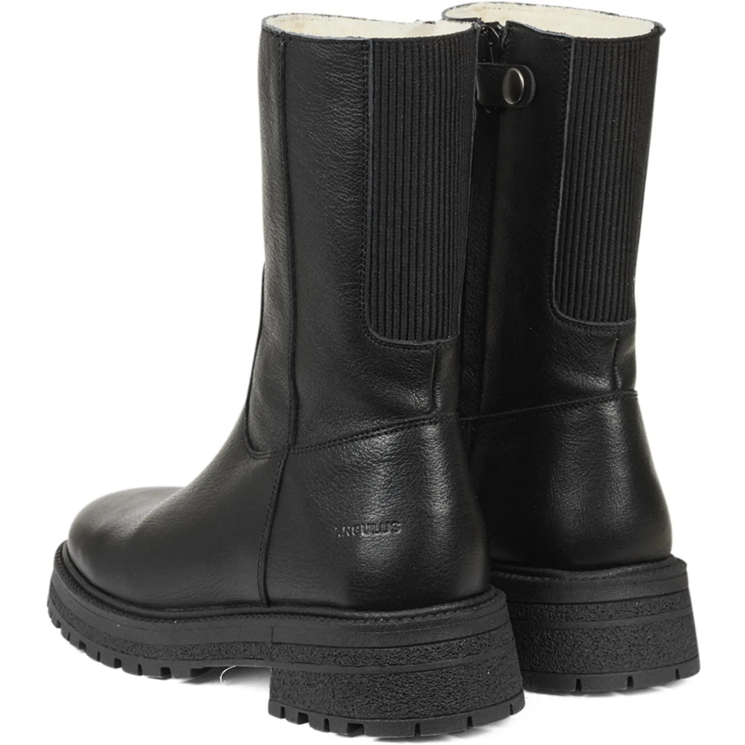 Angulus Schwarz/Schwarz Mittelhoher Stiefel mit Elastik und Reißverschluss