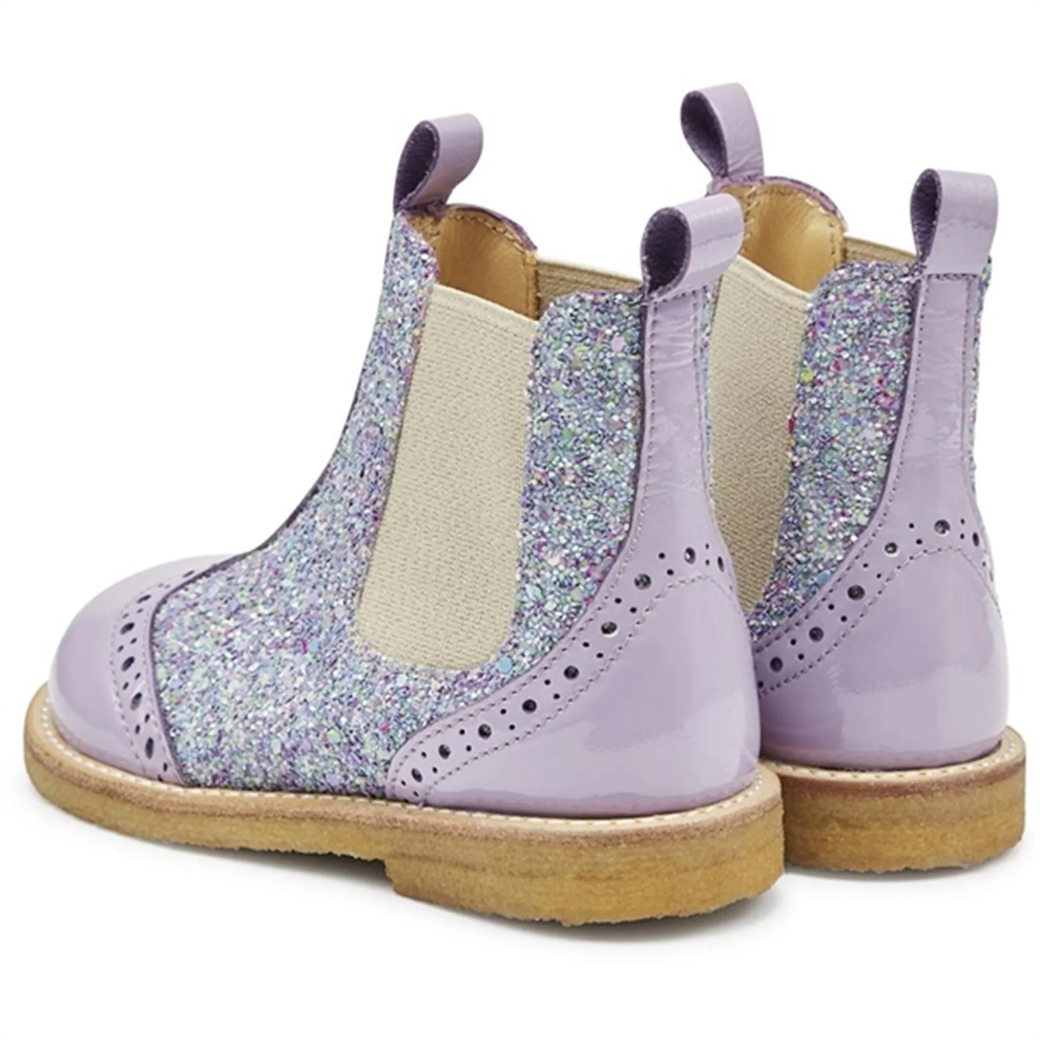 Angulus Chelsea Stiefel Lila/Konfetti Glitzer/Beige Elastik