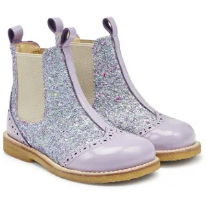 Angulus Chelsea Stiefel Lila/Konfetti Glitzer/Beige Elastik