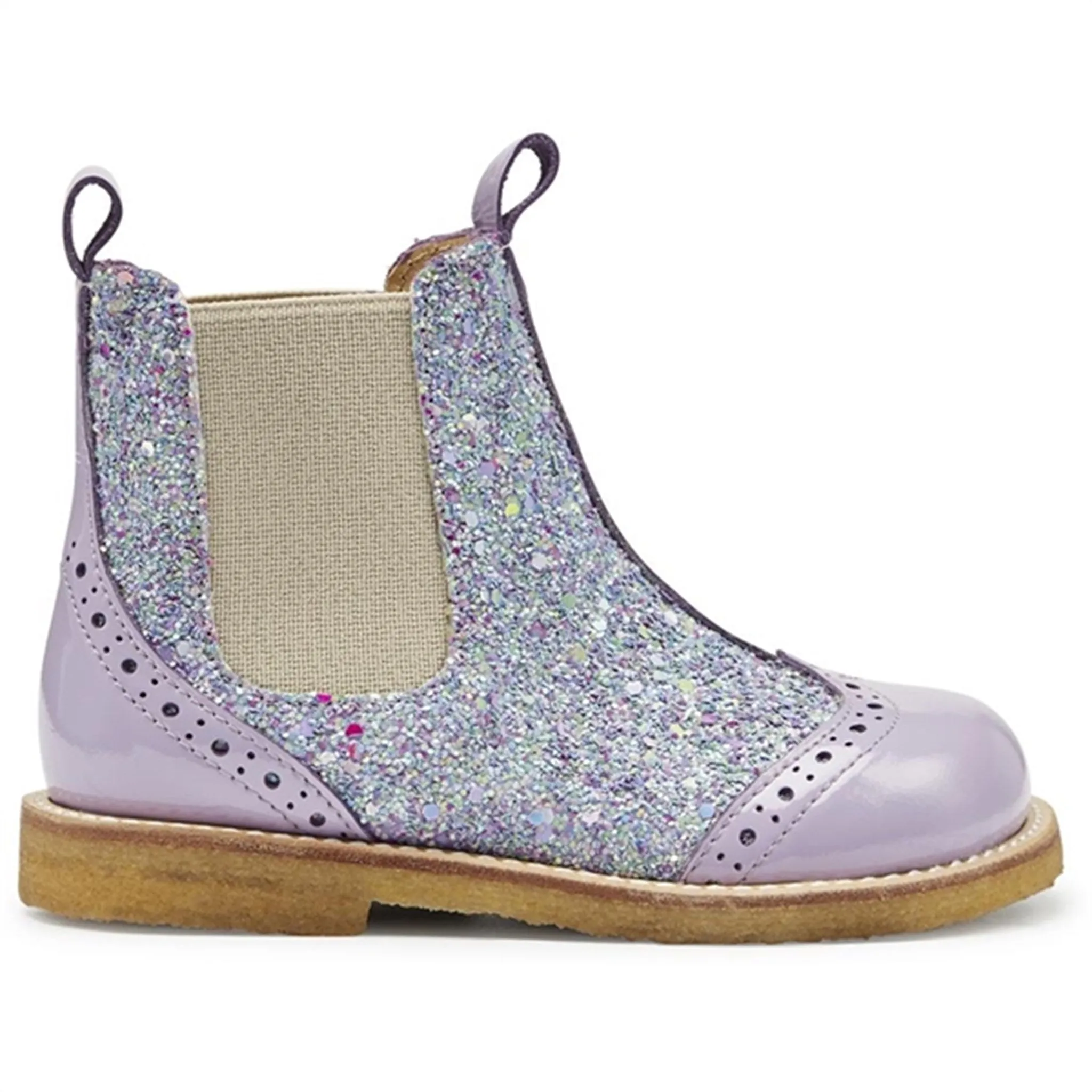 Angulus Chelsea Stiefel Lila/Konfetti Glitzer/Beige Elastik