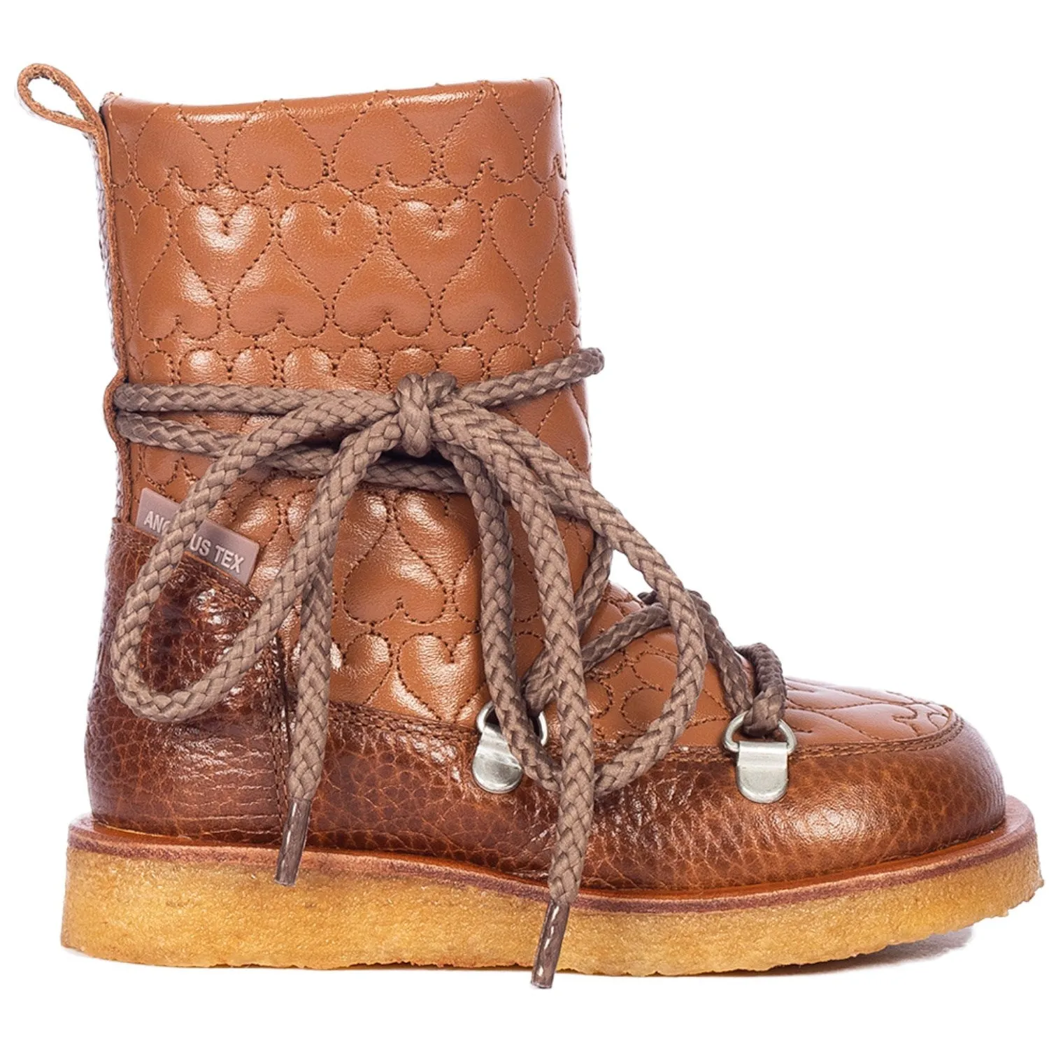 Angulus Cognac/Cognac Tex Stiefel mit Herzen, Schnürsenkeln und Reißverschluss