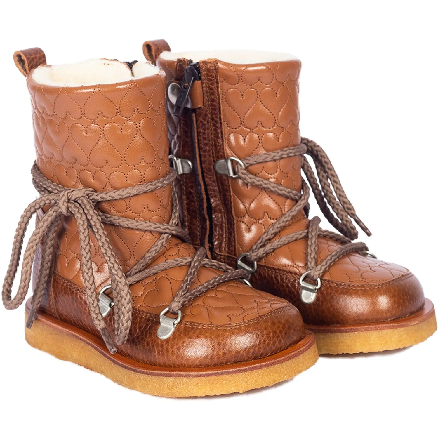 Angulus Cognac/Cognac Tex Stiefel mit Herzen, Schnürsenkeln und Reißverschluss