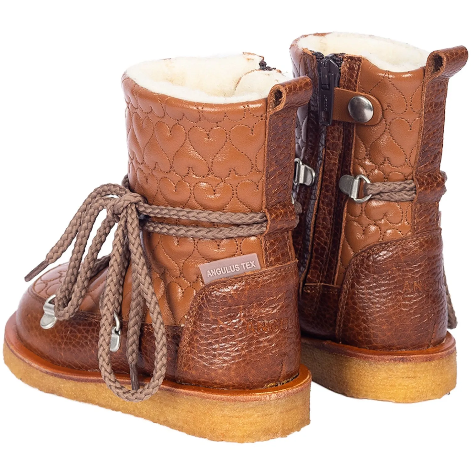 Angulus Cognac/Cognac Tex Stiefel mit Herzen, Schnürsenkeln und Reißverschluss