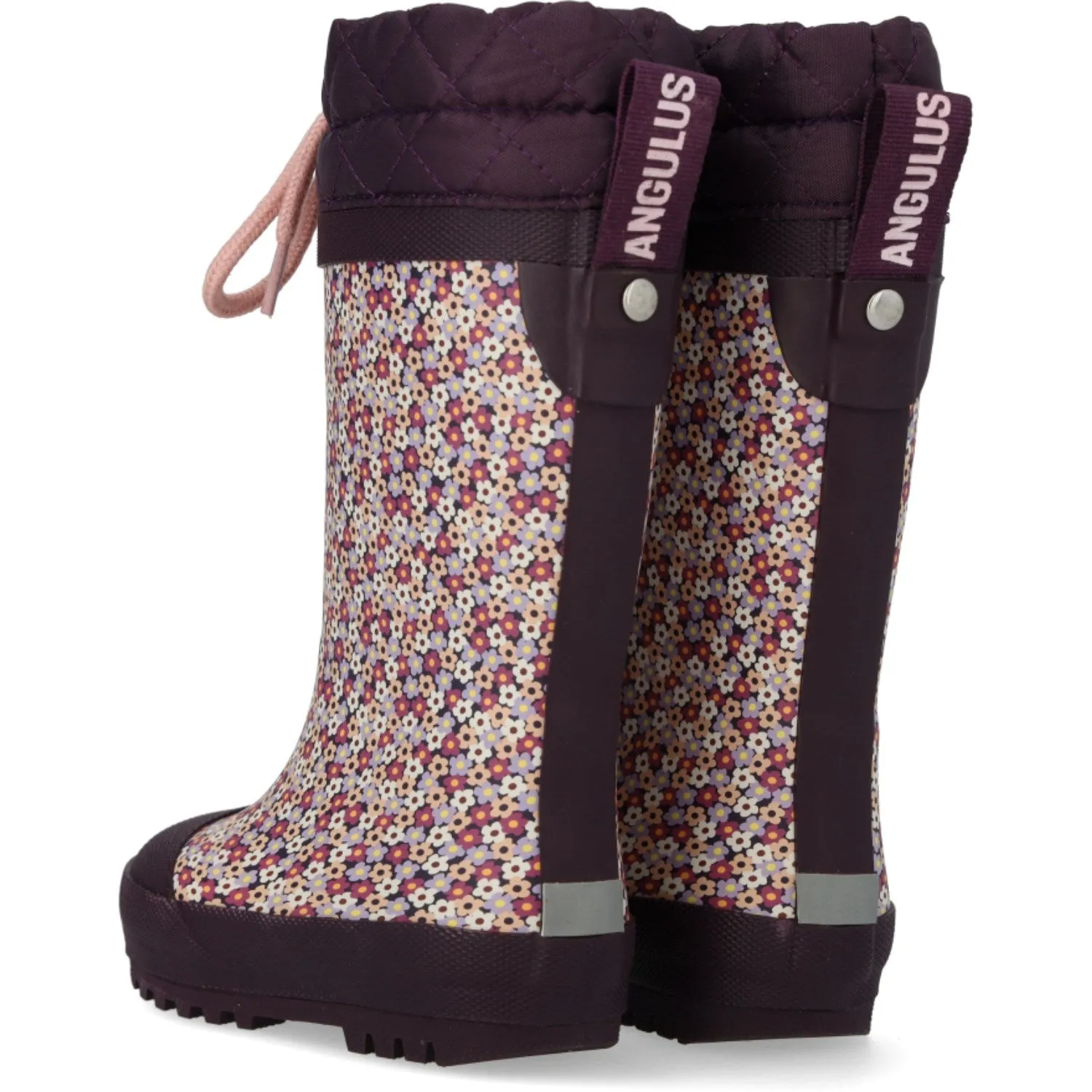 Angulus Blumen/Aubergine Gummistiefel mit Wollfutter