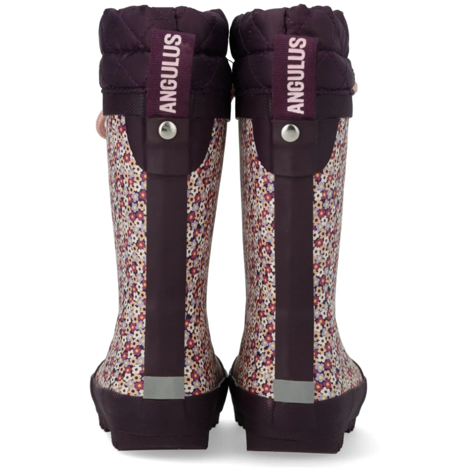 Angulus Blumen/Aubergine Gummistiefel mit Wollfutter