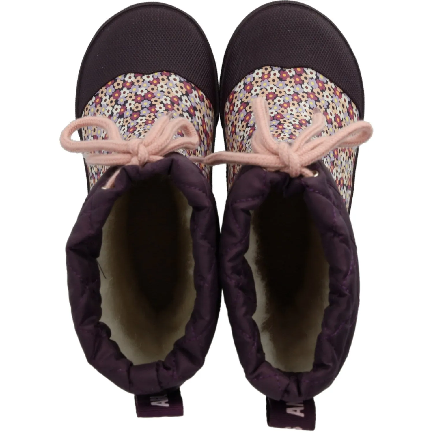 Angulus Blumen/Aubergine Gummistiefel mit Wollfutter