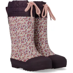 Angulus Blumen/Aubergine Gummistiefel mit Wollfutter