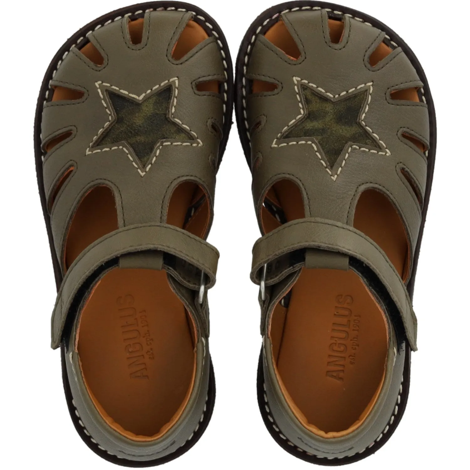 Angulus Forrest/Marshland Druck Leder Sandale Mittel Sternendetail