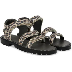 Angulus Leoparden Wildleder Sandale mit Klettverschluss und verstellbarem Riemen