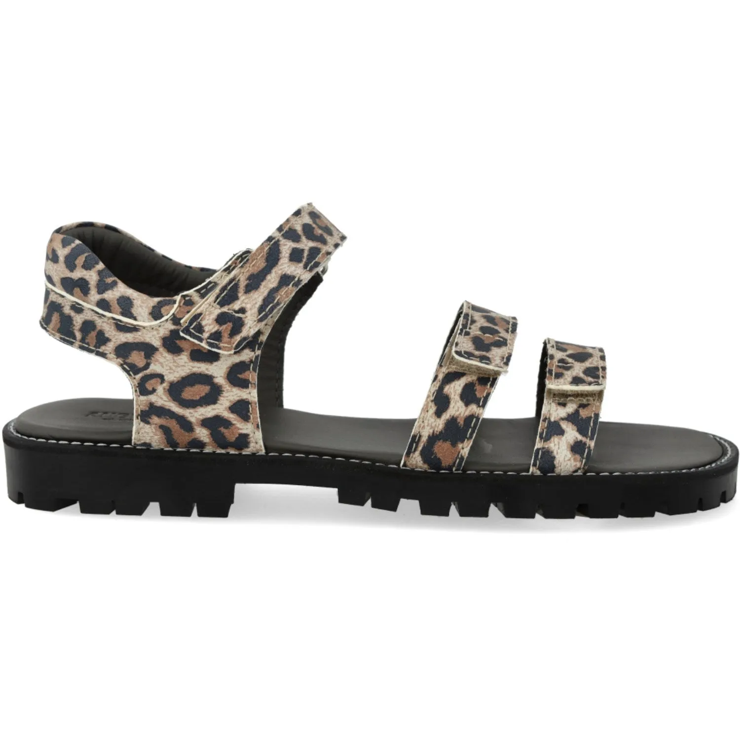 Angulus Leoparden Wildleder Sandale mit Klettverschluss und verstellbarem Riemen