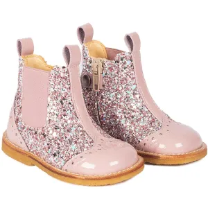 Angulus Mauve/Mauve Glitzer Klassische Chelsea Boots mit funkelndem Glitzer