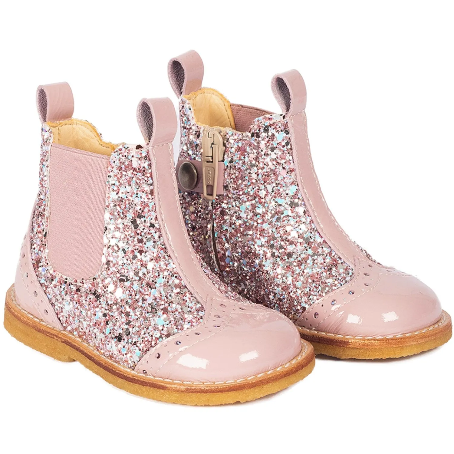 Angulus Mauve/Mauve Glitzer Klassische Chelsea Boots mit funkelndem Glitzer