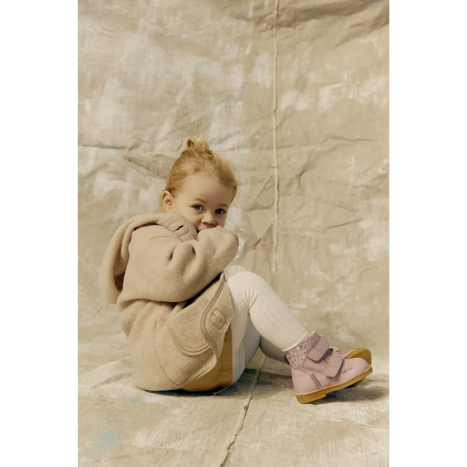 Angulus Mauve/Mauve Glitter Textil-Stiefel mit Glitzer und Klettverschluss