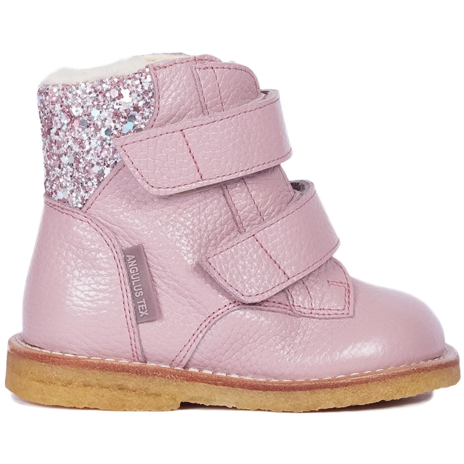 Angulus Mauve/Mauve Glitter Textil-Stiefel mit Glitzer und Klettverschluss