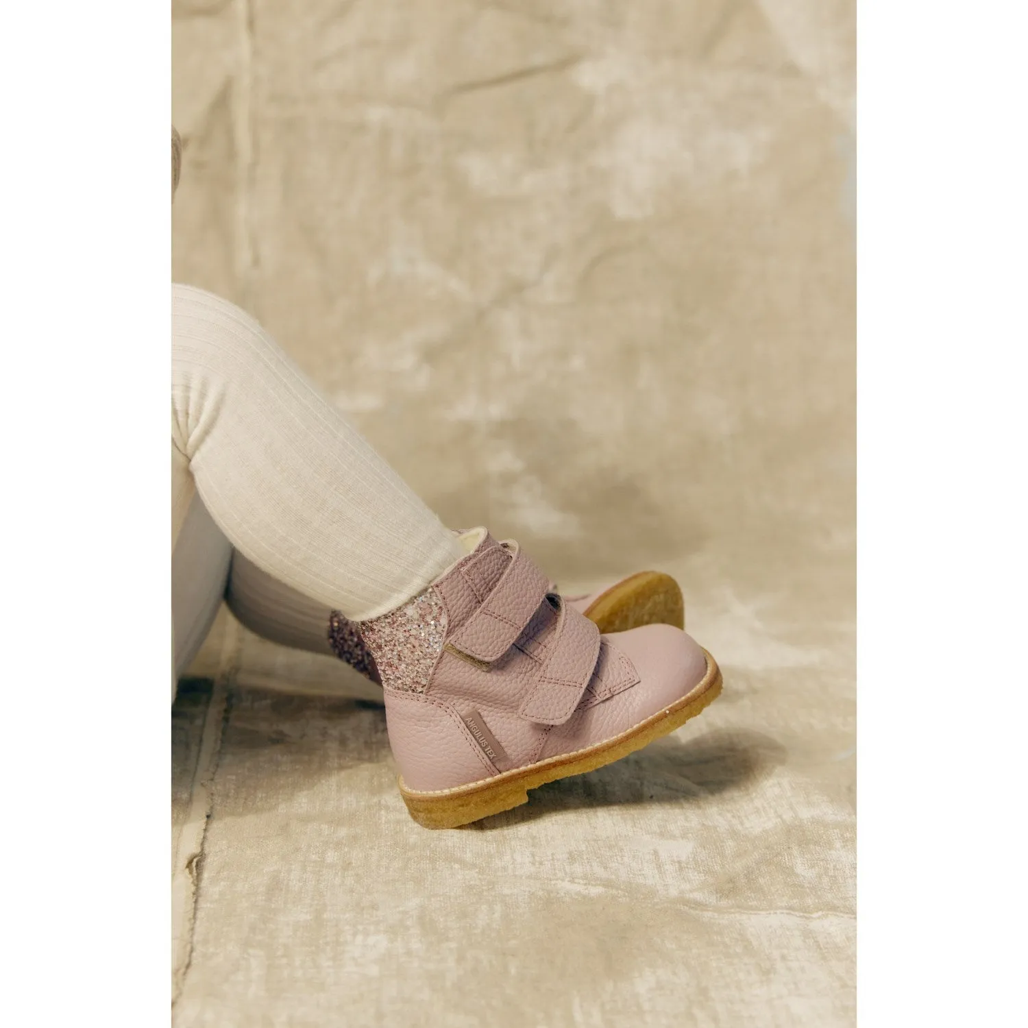 Angulus Mauve/Mauve Glitter Textil-Stiefel mit Glitzer und Klettverschluss
