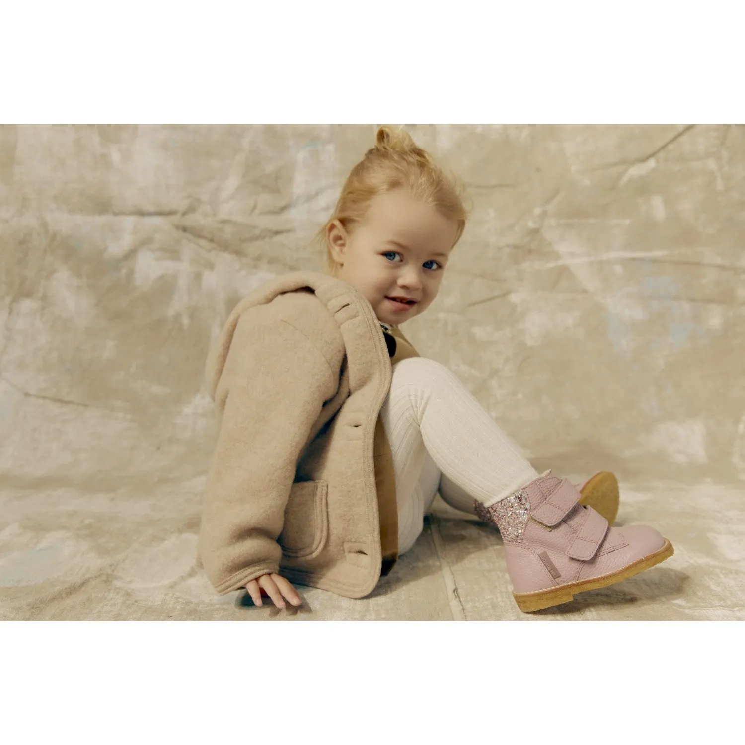 Angulus Mauve/Mauve Glitter Textil-Stiefel mit Glitzer und Klettverschluss