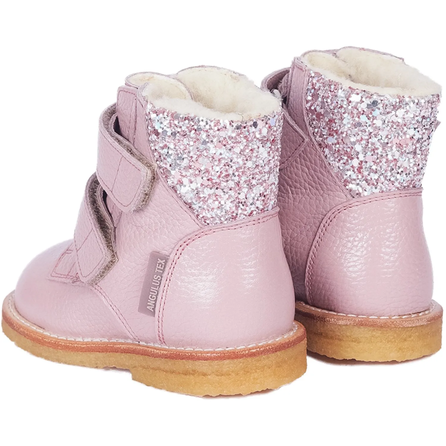 Angulus Mauve/Mauve Glitter Textil-Stiefel mit Glitzer und Klettverschluss