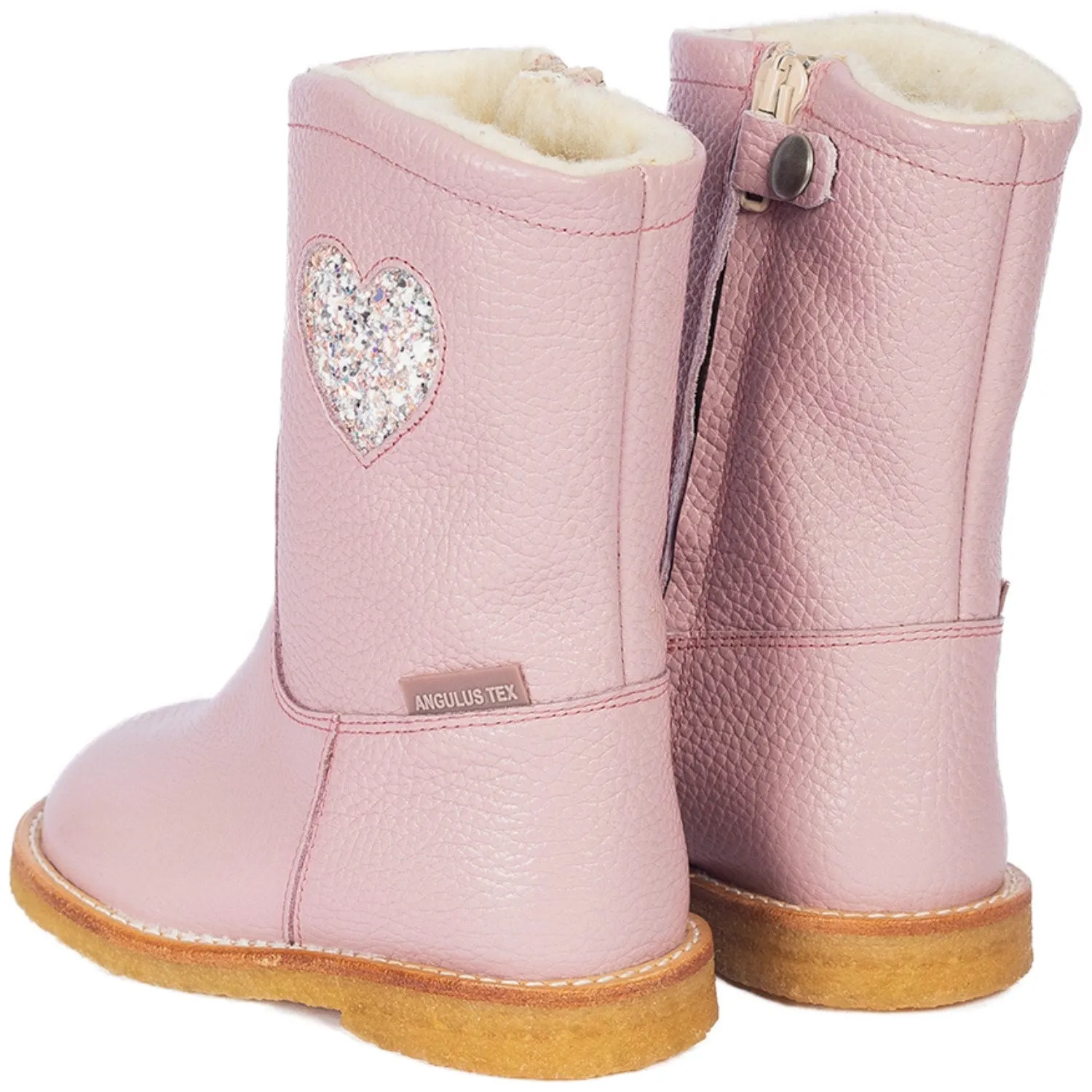 Angulus Mauve/Mauve Glitter Textil-Stiefel Mit Herz und Reißverschluss