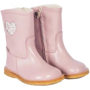 Angulus Mauve/Mauve Glitter Textil-Stiefel Mit Herz und Reißverschluss