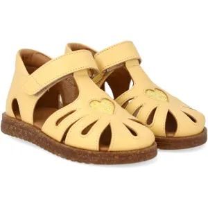 Angulus Mellow Yellow/Ananas Glitzer Leder Herz Sandale mit funkelndem Glitzerherz