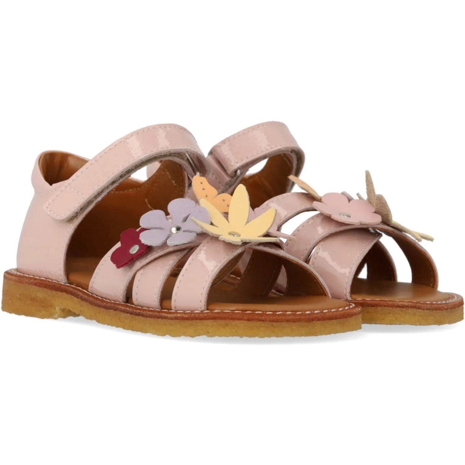 Angulus Rosebud Sandale mit mehrfarbigen Blumenapplikationen