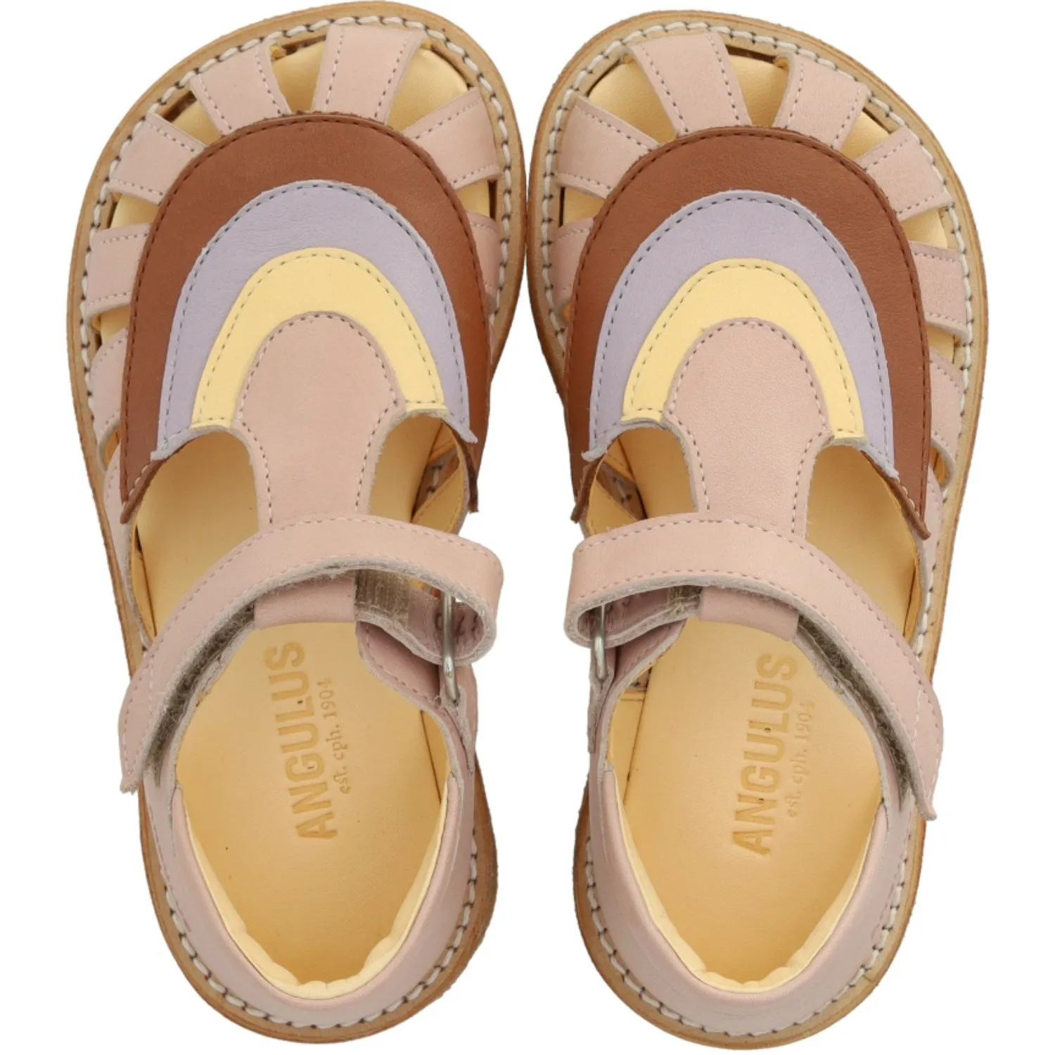 Angulus Rosebud/Clay/Lilac Farbblock Regenbogensandale mit Klettverschluss