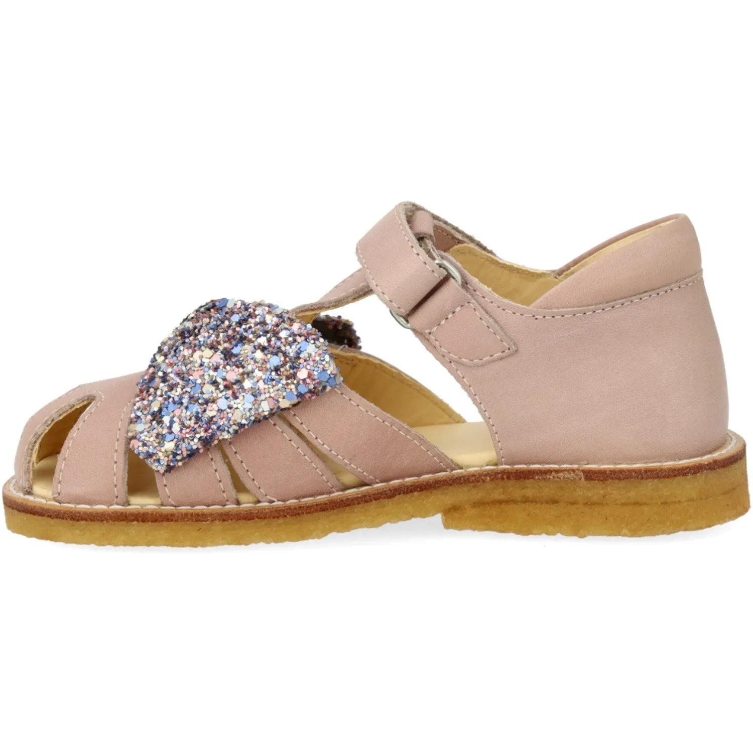 Angulus Rosebud/Pastel mehrfarbig glitzernder Sandalen mit mittlerer Glitzerschleife und Klettverschluss