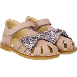 Angulus Rosebud/Pastel mehrfarbig glitzernder Sandalen mit mittlerer Glitzerschleife und Klettverschluss