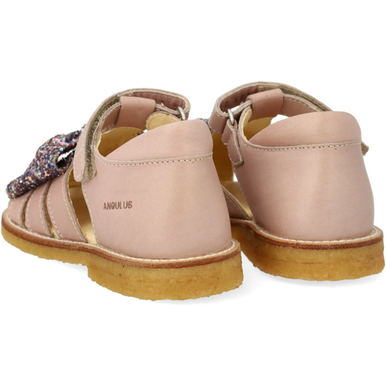 Angulus Rosebud/Pastel mehrfarbig glitzernder Sandalen mit mittlerer Glitzerschleife und Klettverschluss