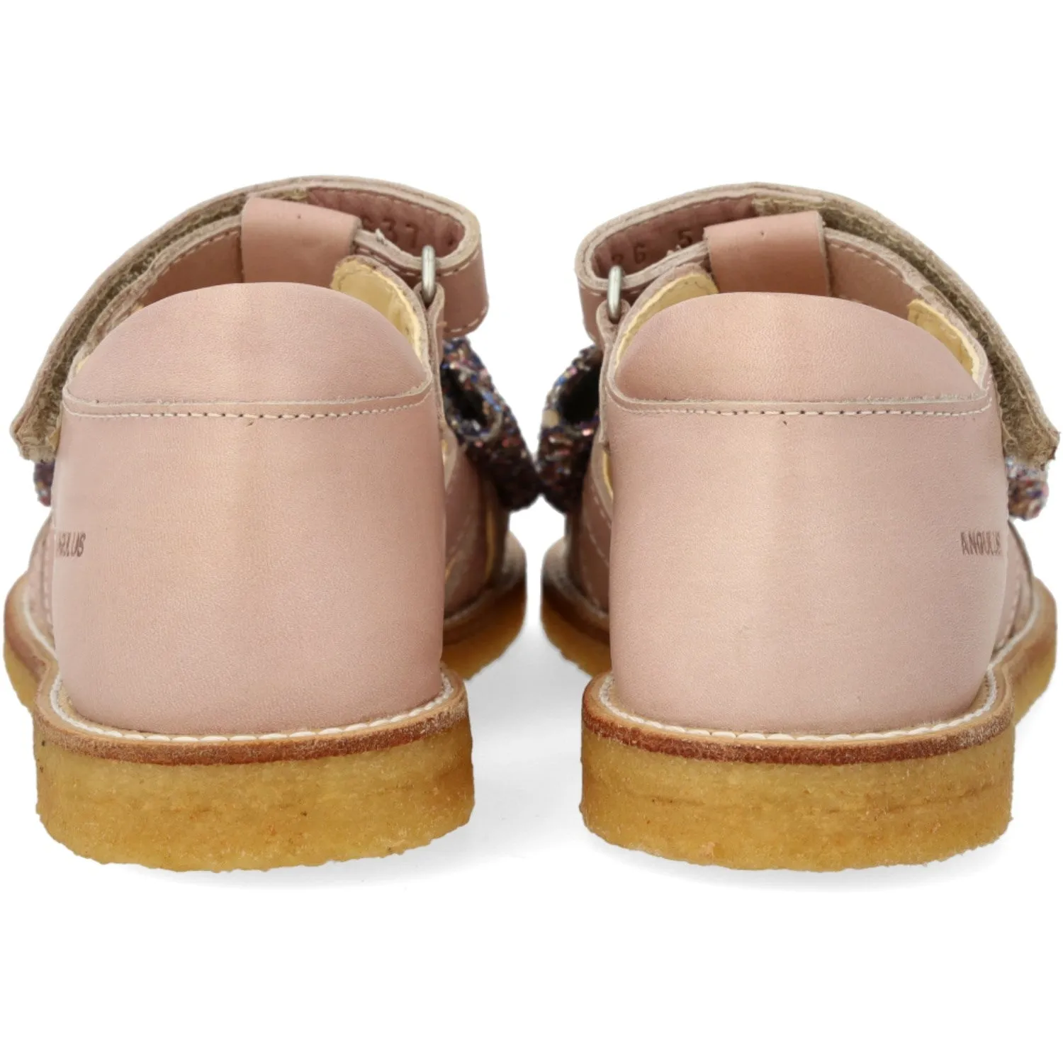 Angulus Rosebud/Pastel mehrfarbig glitzernder Sandalen mit mittlerer Glitzerschleife und Klettverschluss